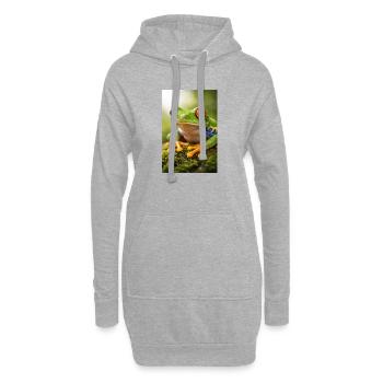 Grüner Frosch mit Sonnenscheinaugen - Hoodie-Kleid - Grau meliert - Vorne