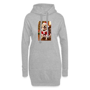 Chien de Noël en costume de Père Noël - Sweat-shirt à capuche long Femme - gris chiné - Devant