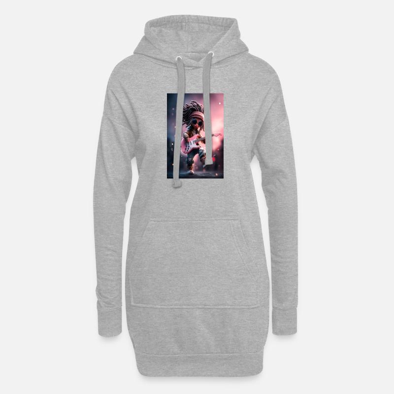 Dreadlock-Rock-Puppe mit rosa Gitarre - Hoodie-Kleid - Grau meliert
