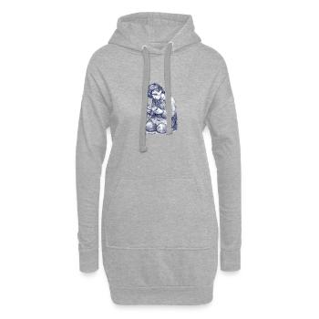Kniender Handwerker | Handgemalte Zeichnung - Hoodie-Kleid - Grau meliert - Vorne