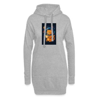 Katze im Raumanzug trinkt Kaffee - Hoodie-Kleid - Grau meliert - Vorne