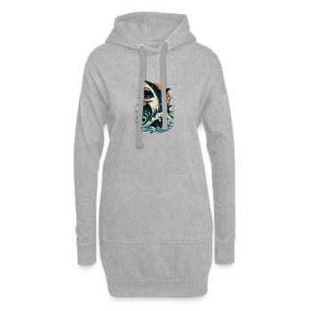 Shark roars through orange waves - Hoodie Dress - heather grey - Front