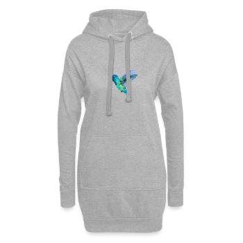 Nordischer Druck – Kolibri – Blau - Hoodie-Kleid - Grau meliert - Vorne