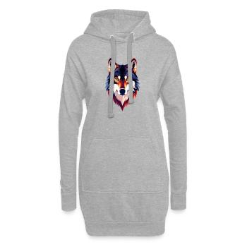 Motif de tête de loup colorée Look de loup - Sweat-shirt à capuche long Femme - gris chiné - Devant