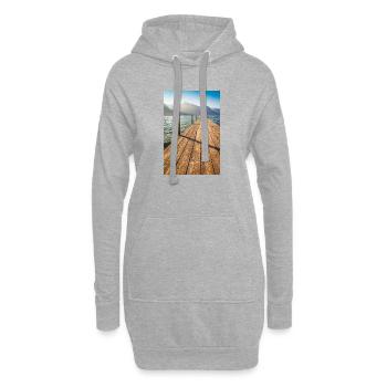 Holzsteg am Bergsee im Sonnenlicht - Hoodie-Kleid - Grau meliert - Vorne