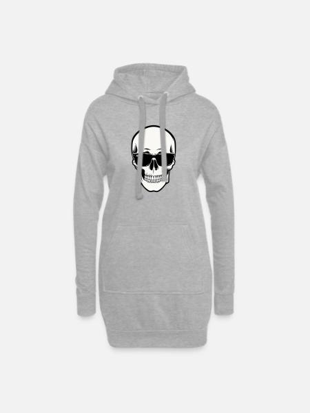 Skelett mit Sonnenbrille in Schwarzweiß - Hoodie-Kleid - Grau meliert