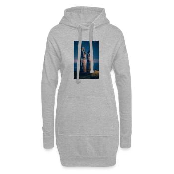 Moai Night Duo Silhouette - Sweat-shirt à capuche long Femme - gris chiné - Devant