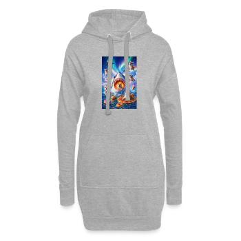 Requin avec pizza et chiens de l’espace - Sweat-shirt à capuche long Femme - gris chiné - Devant
