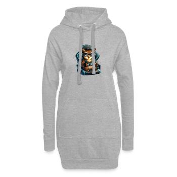 Gamer Eulenheld im Headset - Hoodie-Kleid - Grau meliert - Vorne