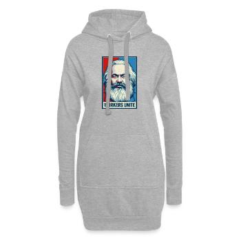 Portrait de Marx : Affiche Travailleurs Unis - Sweat-shirt à capuche long Femme - gris chiné - Devant
