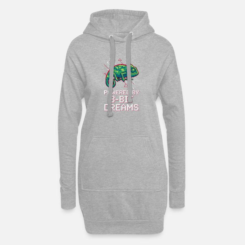 Powered 8-Bit Dreams – Pixel Chameleon - Hoodie Dress - heather grey