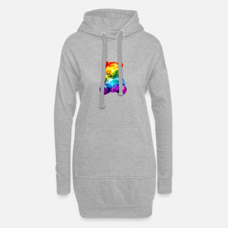 Regenbogen-Teddybär im geometrischen Muster - Hoodie-Kleid - Grau meliert