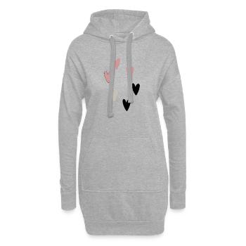 Rosé, Grau & schwarze Herzen Muster I Herzsammlung - Hoodie-Kleid - Grau meliert - Vorne