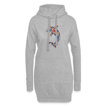 Patchwork-Delfin mit Blumenkraft - Hoodie-Kleid - Grau meliert - Vorne