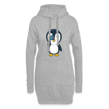 Pinguin mit Fotoapparat - Hoodie-Kleid - Grau meliert - Vorne
