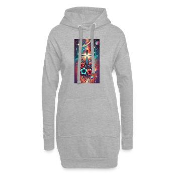 Cosmique, Floral Croix, Fleurs, Espace, Étoiles - Sweat-shirt à capuche long Femme - gris chiné - Devant