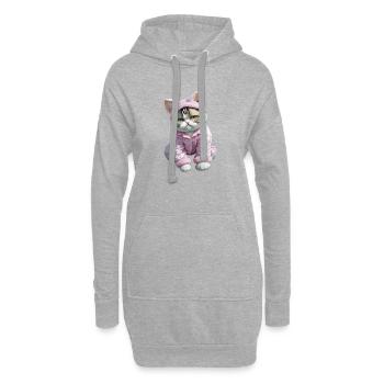 Katzen niedliche Katze im Rosa Pyjama mit Herzen - Hoodie-Kleid - Grau meliert - Vorne