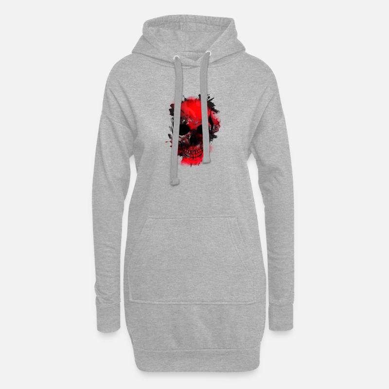 Rotes Schädel-Splash Artwork - Hoodie-Kleid - Grau meliert