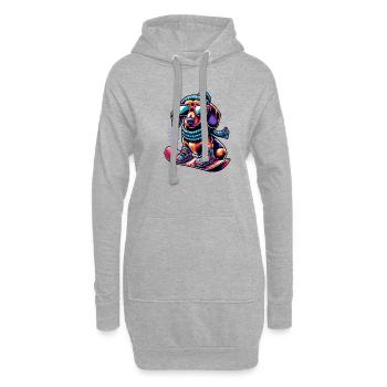 Teckel Snowboard Aventure D’hiver - Sweat-shirt à capuche long Femme - gris chiné - Devant