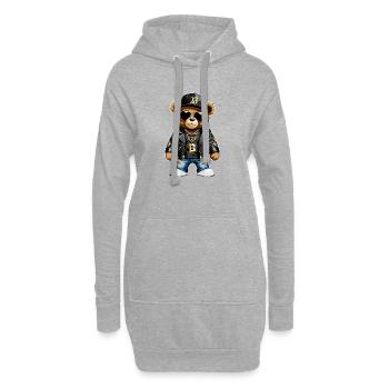 Cooler Teddybär in Rapper Klamotten - Hoodie-Kleid - Grau meliert - Vorne
