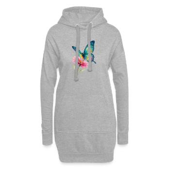 Bunter Schmetterling und Blüte - Hoodie-Kleid - Grau meliert - Vorne