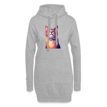 Moderne Polygon Katzenkunst – Buntes Porträt - Hoodie-Kleid - Grau meliert - Vorne