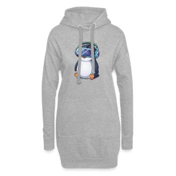 Dessin animé mignon Pingouin Gamer Gamer Réalité virtuelle - Sweat-shirt à capuche long Femme - gris chiné - Devant