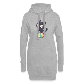 Schwarzes Kätzchen auf einer farbigen Kugel - Hoodie-Kleid - Grau meliert - Vorne