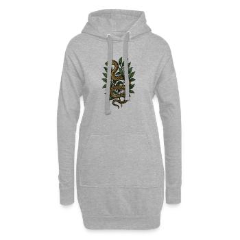 Schlange im Blattwerk - botanischer Stil - Hoodie-Kleid - Grau meliert - Vorne