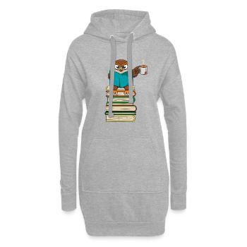 Livre drôle de hibou lisant et buvant du thé - Sweat-shirt à capuche long Femme - gris chiné - Devant