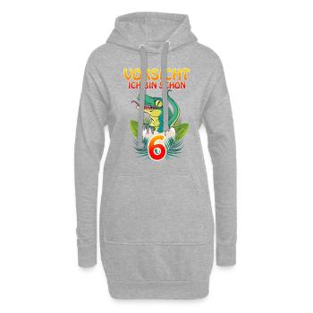 Kinder Geburtstag Ich bin schon 6 T-Rex & Dino - Hoodie-Kleid - Grau meliert - Vorne