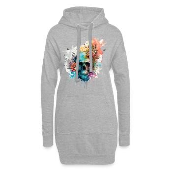 Totenkopf Totenschädel Skelett Blumen Rosen Splash - Hoodie-Kleid - Grau meliert - Vorne