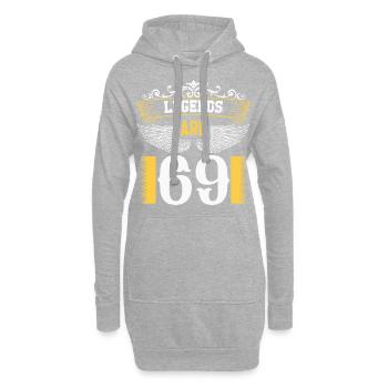 Les légendes ont 69 ans, anniversaire 69 - Sweat-shirt à capuche long Femme - gris chiné - Devant