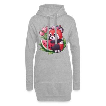 Roter Kawaii Panda mit Melonen und Tulpen - Hoodie-Kleid - Grau meliert - Vorne