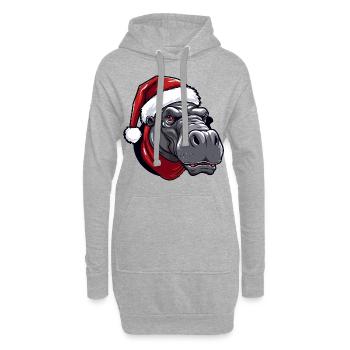Nilpferd Kopf Weihnachten Portät - Hoodie-Kleid - Grau meliert - Vorne