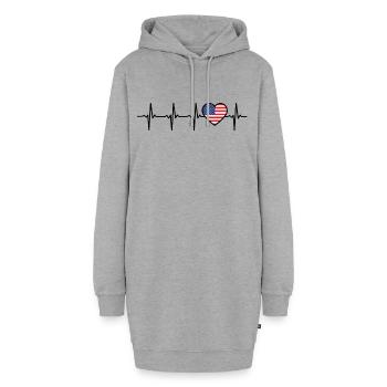 Amerika Herzschlag USA Geschenk fuer Amerikaner - Hoodie-Kleid - Grau meliert - Vorne