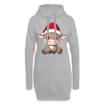 Taureau Noël Doux Mignon Noël Noël - Sweat-shirt à capuche long Femme - gris chiné - Devant
