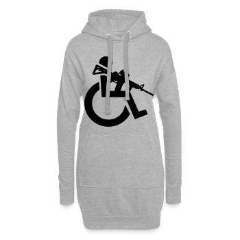 Bewaffneter Rollstuhlfahrer mit Gewehr, Waffe # - Hoodie-Kleid - Grau meliert - Vorne