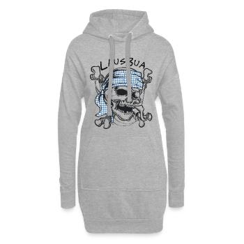 Schädel mit blau-weißem Bayern Bandana - Hoodie-Kleid - Grau meliert - Vorne