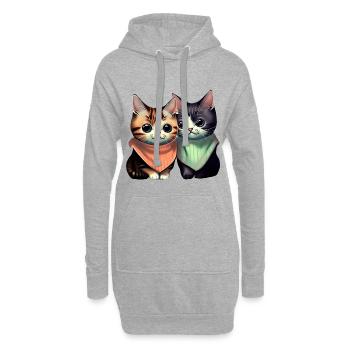 Meilleurs amis chats - Sweat-shirt à capuche long Femme - gris chiné - Devant