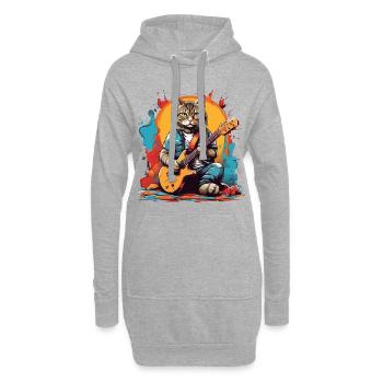 Chat avec guitare - Sweat-shirt à capuche long Femme - gris chiné - Devant