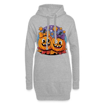 Kürbisduo im Sternenhimmel - Hoodie-Kleid - Grau meliert - Vorne