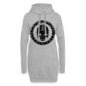 Schwarzer Totenkopf und Wikinger-Runen - Hoodie-Kleid - Grau meliert - Vorne