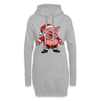 Schweinchen Weihnachtsmann - Hoodie-Kleid - Grau meliert - Vorne