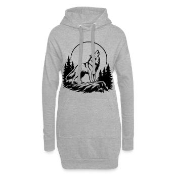 Wolf mit Vollmond - Hoodie-Kleid - Grau meliert - Vorne