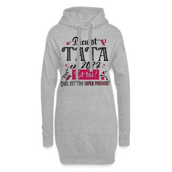 Tata 2023 Super Pouvoir Tante Cadeau Femme Humour - Sweat-shirt à capuche long Femme - gris chiné - Devant