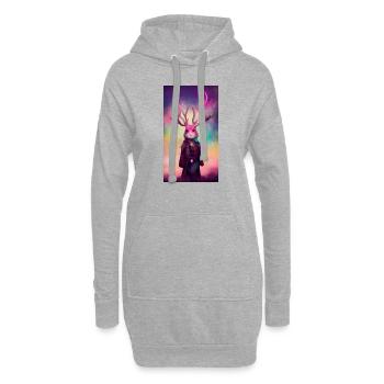 Le lapin-cerf mage - Sweat-shirt à capuche long Femme - gris chiné - Devant