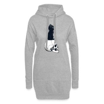 Chaton mignon assis sur un crâne - Sweat-shirt à capuche long Femme - gris chiné - Devant