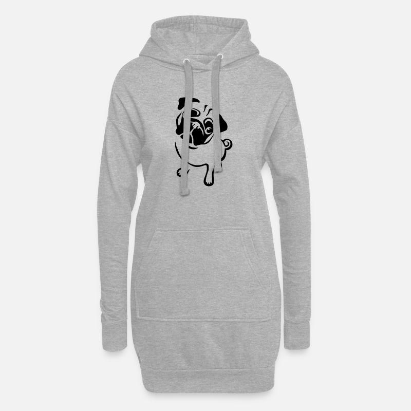 Mops - Hoodie-Kleid - Grau meliert