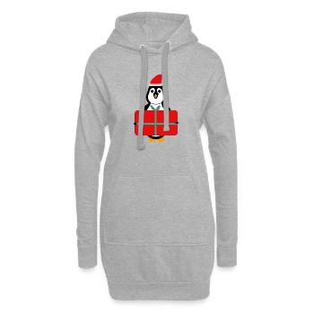 Pingouin avec cadeau - Noël - Sweat-shirt à capuche long Femme - gris chiné - Devant